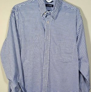 Chaps men plaid blue and white cotton button down shirt non iron size 17 34/35